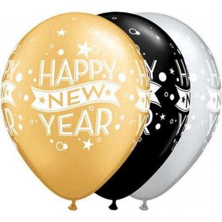 Balon Lateksowy Qualatex Happy New Year - mix kolorów
