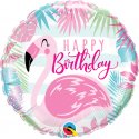 Balon Foliowy Happy Birthday - Różowy Flaming 46 cm