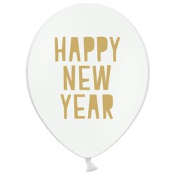 Happy New Year - Biały balon lateksowy, Pastel 30 cm