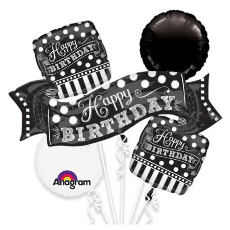 Bukiet Balonów Happy Birthday - 5 czarno białych balonów 