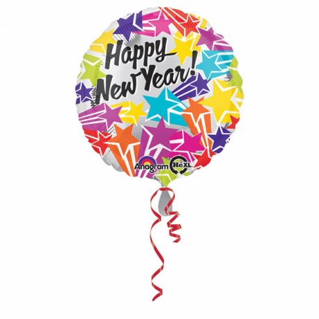Balon Foliowy Happy New Year - okrągły kolorowy 43 cm