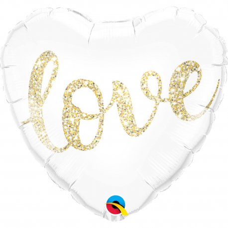 Biały balon foliowy Serce z napisem Love - 46 cm