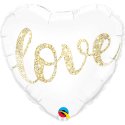 Biały balon foliowy Serce z napisem Love - 46 cm