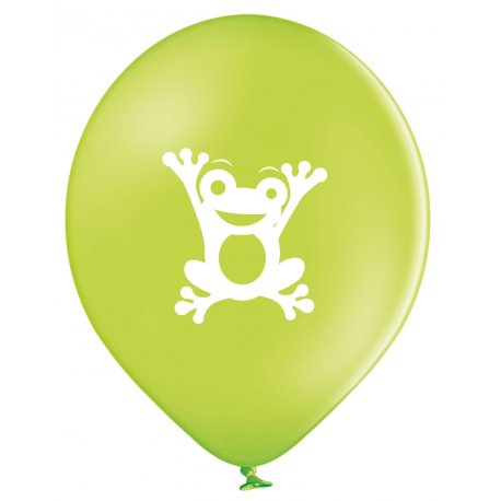 Balon Żabka - Biała żabka na zielonym tle - 11 cali