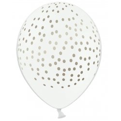 Balon lateksowy stylizowany na confetti - Biały w złote kropki