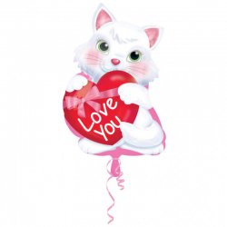 Balon foliowy Kotek z Serduszkiem - 33 cm x 50 cm