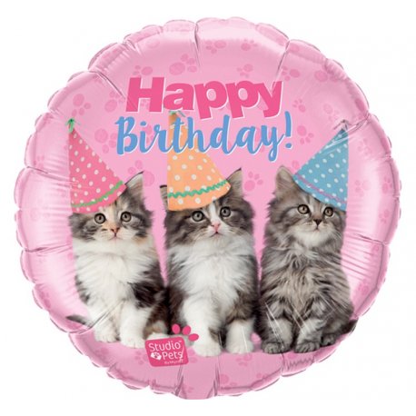 Balon Foliowy Happy Birthday - Urodzinowe kotki 46 cm