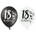 Balony 18th! birthday, mix czarne / białe 30 cm