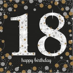 Serwetki "Happy Birthday 18th" - 16 sztuk 33x33 cm