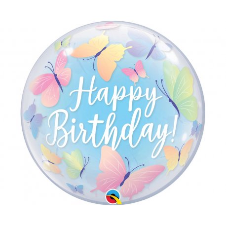 Balon Bubbles - Motylki - Happy Birthday - 56 cm