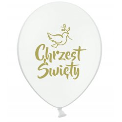 Balony na Chrzest Święty - białe ze złotym napisem - 30 cm