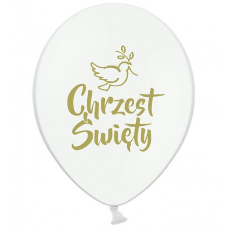 Balony na Chrzest Święty - białe ze złotym napisem - 30 cm