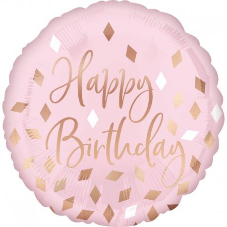Balon "Happy Birthday" pastelowy róż - 43 cm