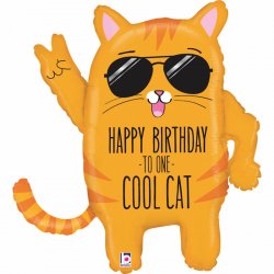 Balon w kształcie Kota - Happy Birthday - Cool Cat - 84 cm