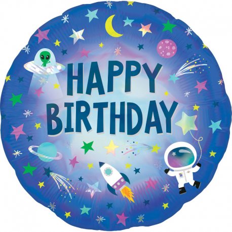 Balon foliowy "Kosmos" z napisem Happy Birthday - 45 cm