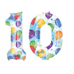 Balon w kształcie cyfry 10 - kolorowe baloniki - 88 cm