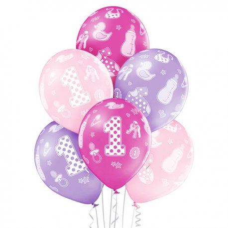 Balon 30cm Pierwsze Urodziny - 1st Birthday Girl - lateksowy, różne kolory pastel