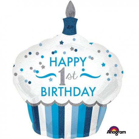 Holograficzny balon na 1 urodziny chłopca, Cupcake Boy 73 x 91cm