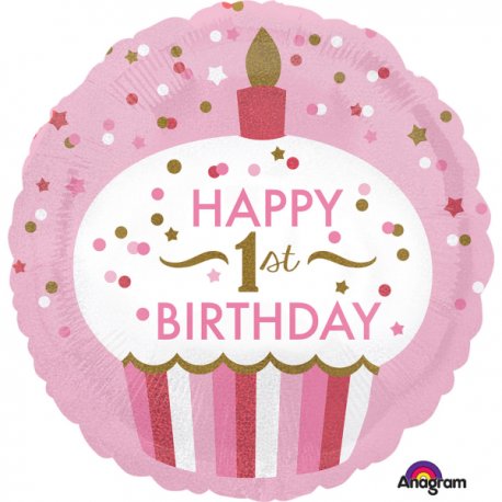 Balon na 1 urodziny dziewczynki - "1st Birthday Cupcake Girl"