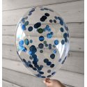 Balon z niebieskim konfetti, napełniony helem, 12 cali