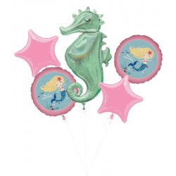 Bukiet Balonów Mermaid - Syrenki i Konik Morski - 5 balonów