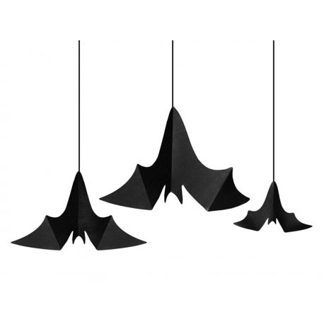 Papierowe zawieszki Nietoperze w kolorze czarnym - 3 sztuki