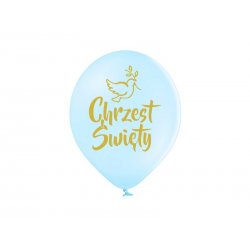 Balony na Chrzest Święty - niebieskie ze złotym napisem - 30 cm