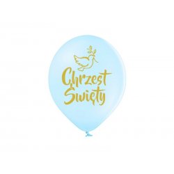 Balony na Chrzest Święty - niebieskie ze złotym napisem - 30 cm