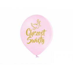 Balony na Chrzest Święty - różowe ze złotym napisem - 30 cm