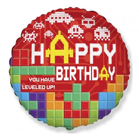 Balon foliowy "Klocki - Bricks" z napisem Happy Birthday - 48 cm