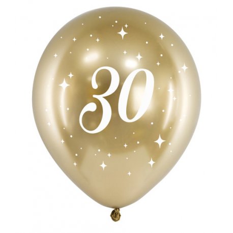 Balony Glossy - 30 lat - złote - 6 sztuk