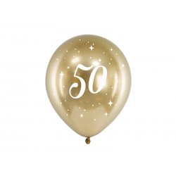 Balony Glossy - 50 lat - złote - 6 sztuk