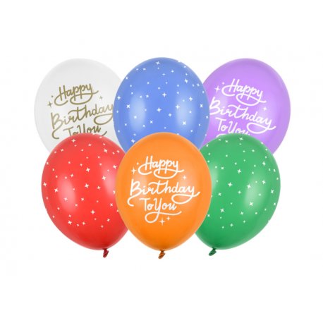 Zestaw kolorowych balonów urodzinowych - 6 sztuk - 30 cm