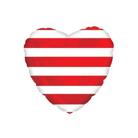 Balon foliowy serce 18" - Czerwone w białe paski