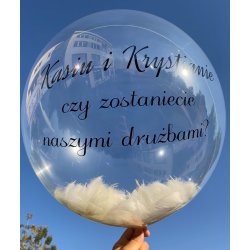 Balon Bubbles z piórkami i Twoim napisem