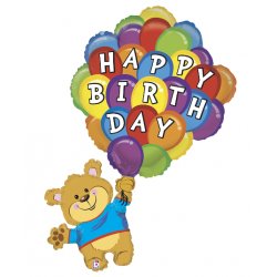 Balon urodzinowy Miś z balonami - Happy Birthday - 107 cm