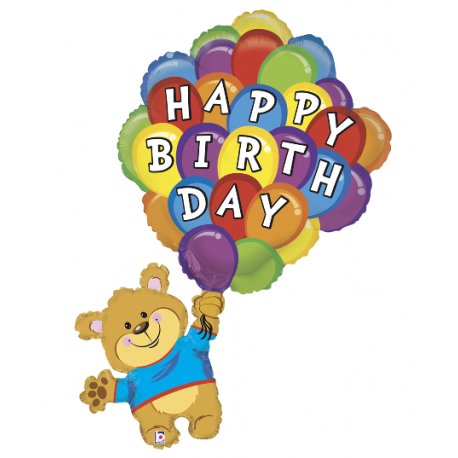 Balon urodzinowy Miś z balonami - Happy Birthday - 107 cm
