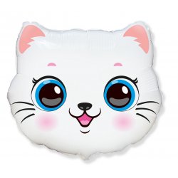 Balon foliowy biały kotek, 51 cm