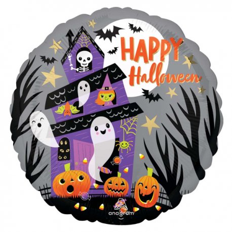 Balon foliowy Nawiedzony Dom - Happy Halloween - 43 cm