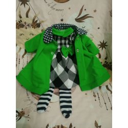 Ubranko dla lalki - Sukienka z zielonym płaszczykiem