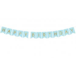 Baner (Girlanda) Happy Birthday , 15 x 175 cm - Jasny Niebieski
