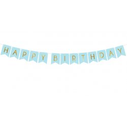 Baner (Girlanda) Happy Birthday , 15 x 175 cm - Jasny Niebieski