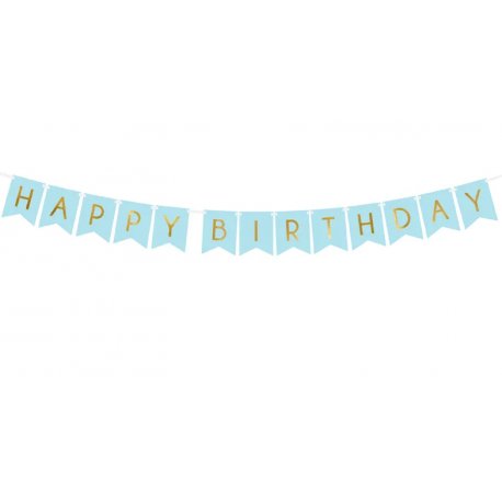 Baner (Girlanda) Happy Birthday , 15 x 175 cm - Jasny Niebieski