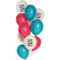 Bukiet z balonów "Happy Birthday" - Piesek - 12 sztuk - 33 cm