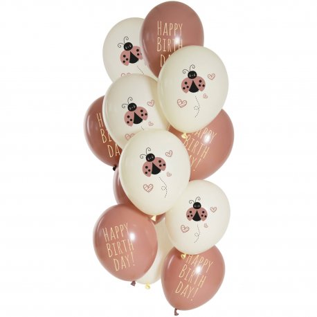 Bukiet z balonów "Happy Birthday" - Biedronka - 12 sztuk - 33 cm