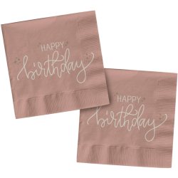 Serwetki "Happy Birthday" - Creme Rose - 20 szt, 33 x 33 cm