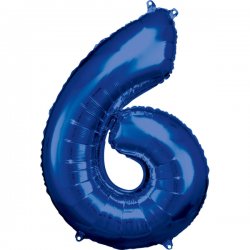 Balon foliowy, cyfra 6 niebieska 34 cale (55x86cm)