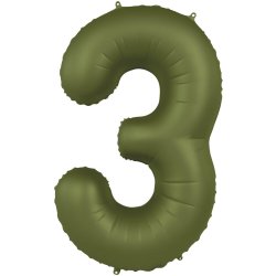 Balon Cyfra 3 - Olive Green - Ultra Matt - 86 cm