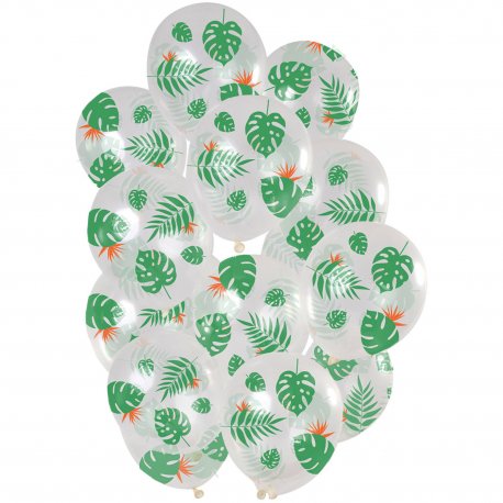 Bukiet z balonów 'Tropical Leaves - Liść Monstery' Transparentne - 12 sztuk - 33cm