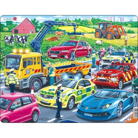 Pojazdy ratownicze na autostradzie, puzzle Larsen